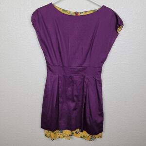 Little Day Purple Day Dress with Yellow Floral Lining Size Small (2717)